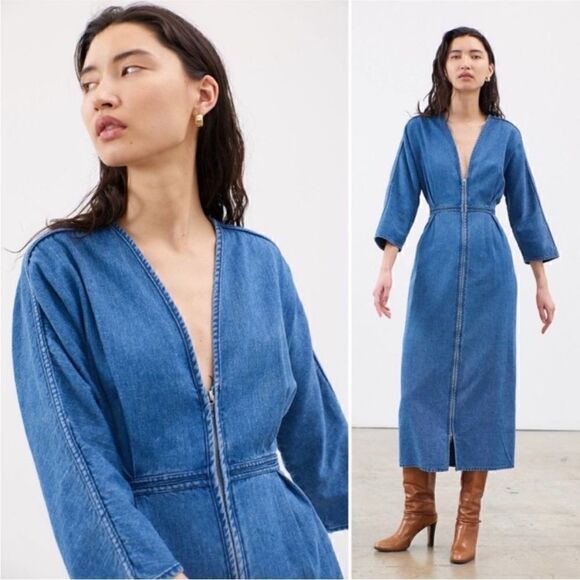NWT Mara Hoffman Dress Annetta Denim Midi Button Down in Blue - Picture 4 of 9